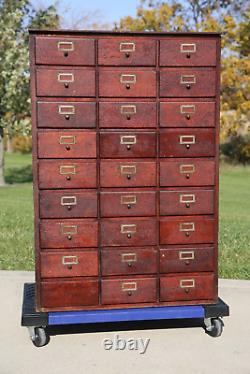 Antique Apothecary Cabinet Card Catalog Cubby Wood File Hardware Cabinet Chest