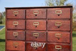 Antique Apothecary Cabinet Card Catalog Cubby Wood File Hardware Cabinet Chest
