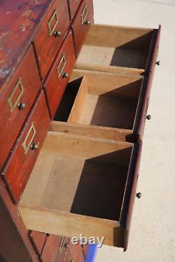 Antique Apothecary Cabinet Card Catalog Cubby Wood File Hardware Cabinet Chest