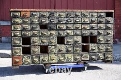 Antique Apothecary Cabinet Counter wood Industrial card catalog green drawers