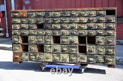 Antique Apothecary Cabinet Counter wood Industrial card catalog green drawers