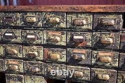 Antique Apothecary Cabinet Counter wood Industrial card catalog green drawers