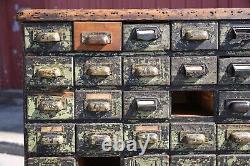 Antique Apothecary Cabinet Counter wood Industrial card catalog green drawers