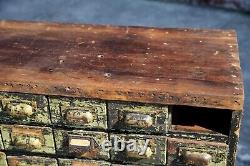 Antique Apothecary Cabinet Counter wood Industrial card catalog green drawers