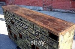 Antique Apothecary Cabinet Counter wood Industrial card catalog green drawers