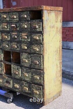 Antique Apothecary Cabinet Counter wood Industrial card catalog green drawers