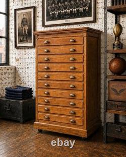 Antique Apothecary Cabinet Industrial Wood drawer Oak Architect Flat File Vtg