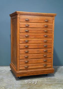 Antique Apothecary Cabinet Industrial Wood drawer Oak Architect Flat File Vtg