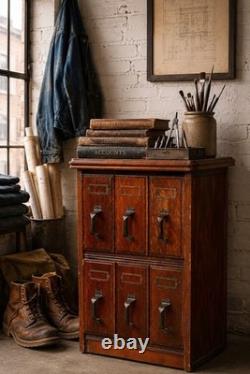 Antique Apothecary Cabinet Ledger Book Holder Vintage Wood drawer File Cabinet
