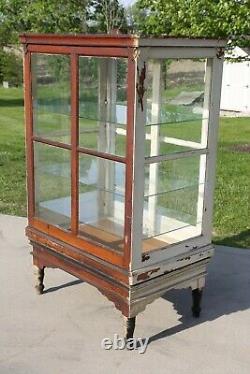 Antique Apothecary Cabinet Oak Wood Display Case Country Store Kitchen Primitive