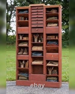 Antique Apothecary Cabinet Schoolhouse Wood Cubby Drawer Slot Whisky Crate Vtg