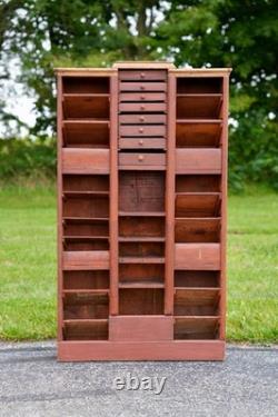 Antique Apothecary Cabinet Schoolhouse Wood Cubby Drawer Slot Whisky Crate Vtg