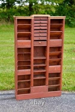 Antique Apothecary Cabinet Schoolhouse Wood Cubby Drawer Slot Whisky Crate Vtg