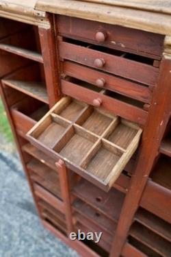 Antique Apothecary Cabinet Schoolhouse Wood Cubby Drawer Slot Whisky Crate Vtg