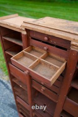 Antique Apothecary Cabinet Schoolhouse Wood Cubby Drawer Slot Whisky Crate Vtg
