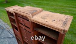 Antique Apothecary Cabinet Schoolhouse Wood Cubby Drawer Slot Whisky Crate Vtg