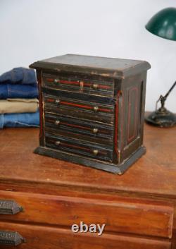 Antique Apothecary Cabinet industrial vintage watchmaker Jewelry chest folk art