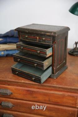 Antique Apothecary Cabinet industrial vintage watchmaker Jewelry chest folk art