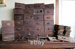 Antique Apothecary Cabinet wood Drawers Dovetail hardware lot for Parts Repair