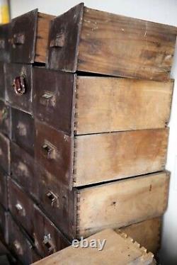 Antique Apothecary Cabinet wood Drawers Dovetail hardware lot for Parts Repair