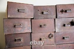 Antique Apothecary Cabinet wood Drawers Dovetail hardware lot for Parts Repair