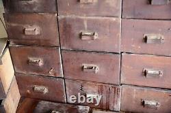 Antique Apothecary Cabinet wood Drawers Dovetail hardware lot for Parts Repair