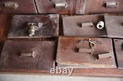 Antique Apothecary Cabinet wood Drawers Dovetail hardware lot for Parts Repair