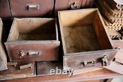 Antique Apothecary Cabinet wood Drawers Dovetail hardware lot for Parts Repair