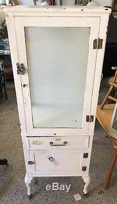 Antique Apothecary Dentist Doctors Cabinet White Painted Metal READ