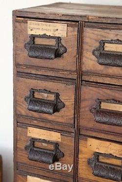Antique Apothecary Hardware Store Wood Cabinet 24 Tin Drawers Sewing Needles Old