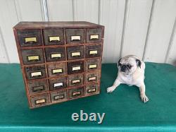 Antique Apothecary Wood Cabinet Bin Nuts, Bolts, Screws 20 Drawers 17x12x17