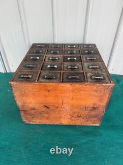 Antique Apothecary Wood Cabinet Bin Nuts, Bolts, Screws 20 Drawers 17x12x17