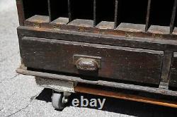 Antique Apothecary Wood Cabinet drawer hardware tool box cubby slot mail vintage