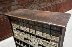 Antique Apothecary Wood Cabinet drawer hardware tool box cubby slot mail vintage