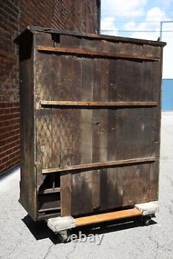 Antique Apothecary Wood Cabinet drawer hardware tool box cubby slot mail vintage