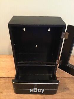 Antique Art Deco Black Lacquer Wood Medicine Apothecary Wall Cabinet