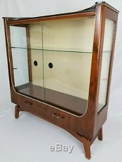 Antique Art Deco Display Cabinet Mahogany With Glass Doors And Drawers Vintage
