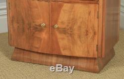 Antique Art Deco Figured Walnut Cocktail Bow Front Cabinet by F. H. Marshall