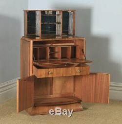 Antique Art Deco Figured Walnut Cocktail Bow Front Cabinet by F. H. Marshall