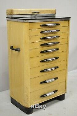 Antique Art Deco Wood & Metal Medical Dental Dentist Doctor's Cabinet