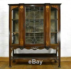 Antique Art Nouveau inlaid glazed cabinet display case