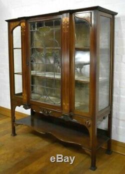 Antique Art Nouveau inlaid glazed cabinet display case