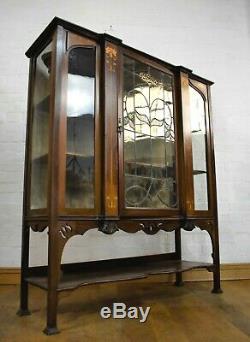 Antique Art Nouveau inlaid glazed cabinet display case