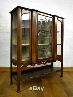 Antique Art Nouveau inlaid glazed cabinet display case