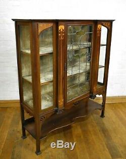 Antique Art Nouveau inlaid glazed cabinet display case