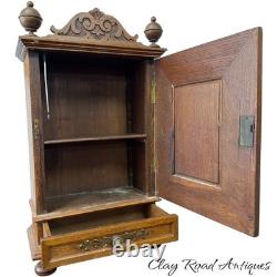 Antique Art Nouveau tiger oak quarter sawn wall cabinet 1890 bronze plaque nice