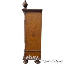 Antique Art Nouveau tiger oak quarter sawn wall cabinet 1890 bronze plaque nice