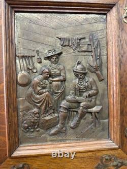 Antique Art Nouveau tiger oak quarter sawn wall cabinet 1890 bronze plaque nice