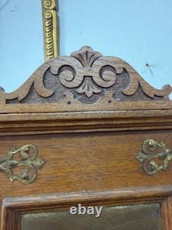 Antique Art Nouveau tiger oak quarter sawn wall cabinet 1890 bronze plaque nice