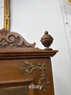 Antique Art Nouveau tiger oak quarter sawn wall cabinet 1890 bronze plaque nice